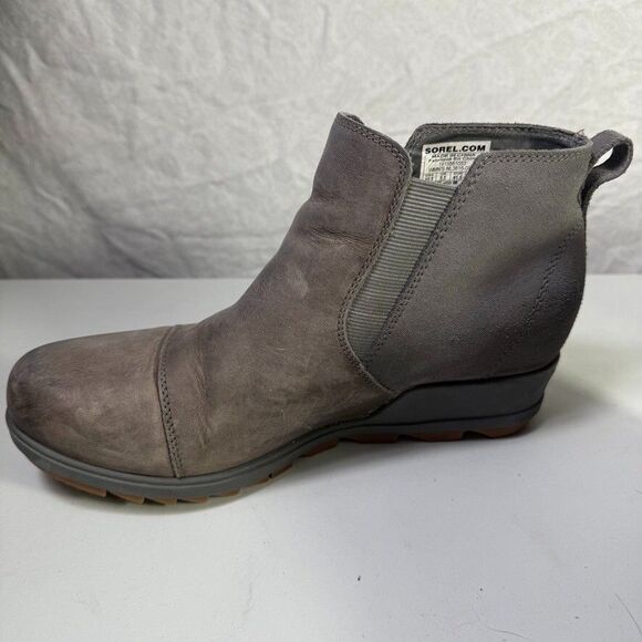 Sorel Evie Chelsea Boot Gray Leather Hidden Wedge Shoe NL3816 053 Wm Size 10.5 - Picture 4 of 9